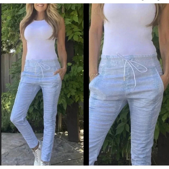 BEVY FLOG Pants - NWT Bevy Flog Shely Aqua SnakePrinted High Rise Drawstring Pants Blue 29